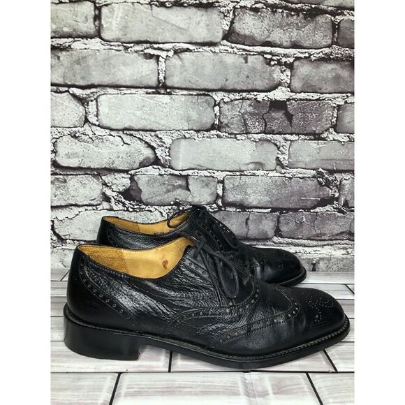 Mario Calugi Black Leather Wingtip Cap Toe Oxfords Lace Shoes Men Sz 7.5M US/41 - Picture 3 of 16